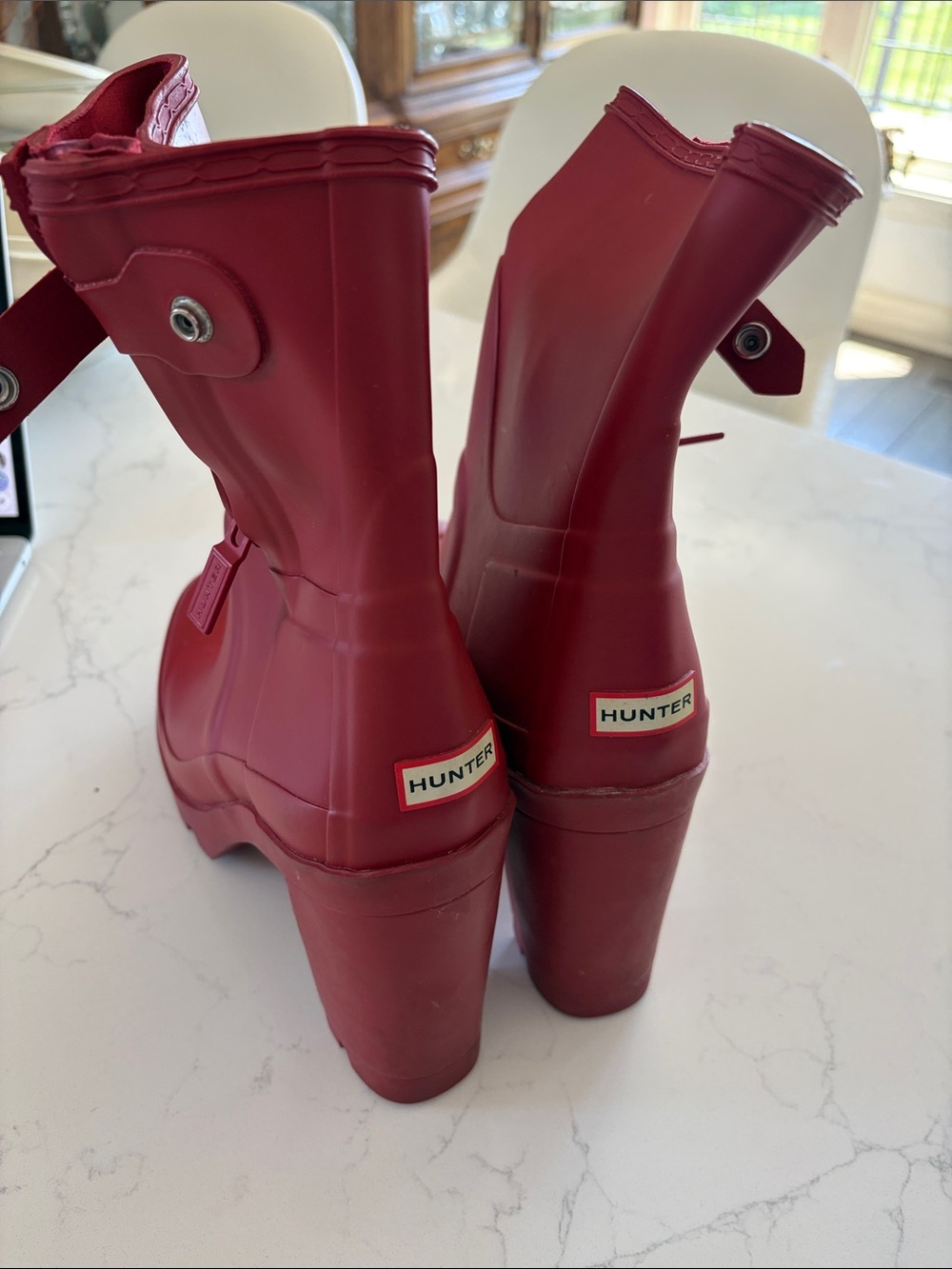 Hunter Red Mid-Calf Platform Rain Boots